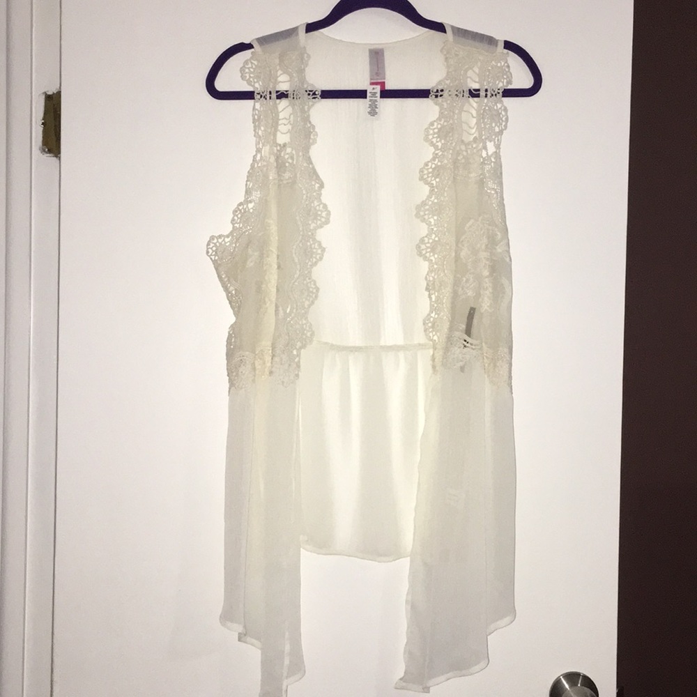 💋 Lace Ivory Cream Sleeveless Kimono Size XL
